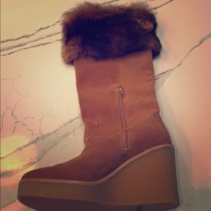 Ugg knee high boots with fur trim